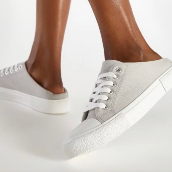 JUST FAB Lace up Slip on Mule Canvas Sneaker - Grey - Size - Picture 6 of 6